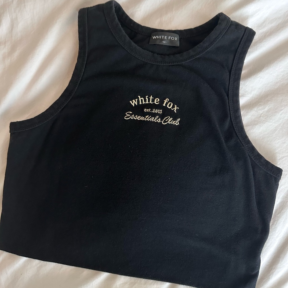White Fox Black Cropped Tank